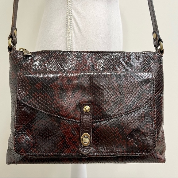 Patricia Nash Snakeskin Leather Kenilworth Large Crossbody Chocolate Brown - Picture 1 of 13